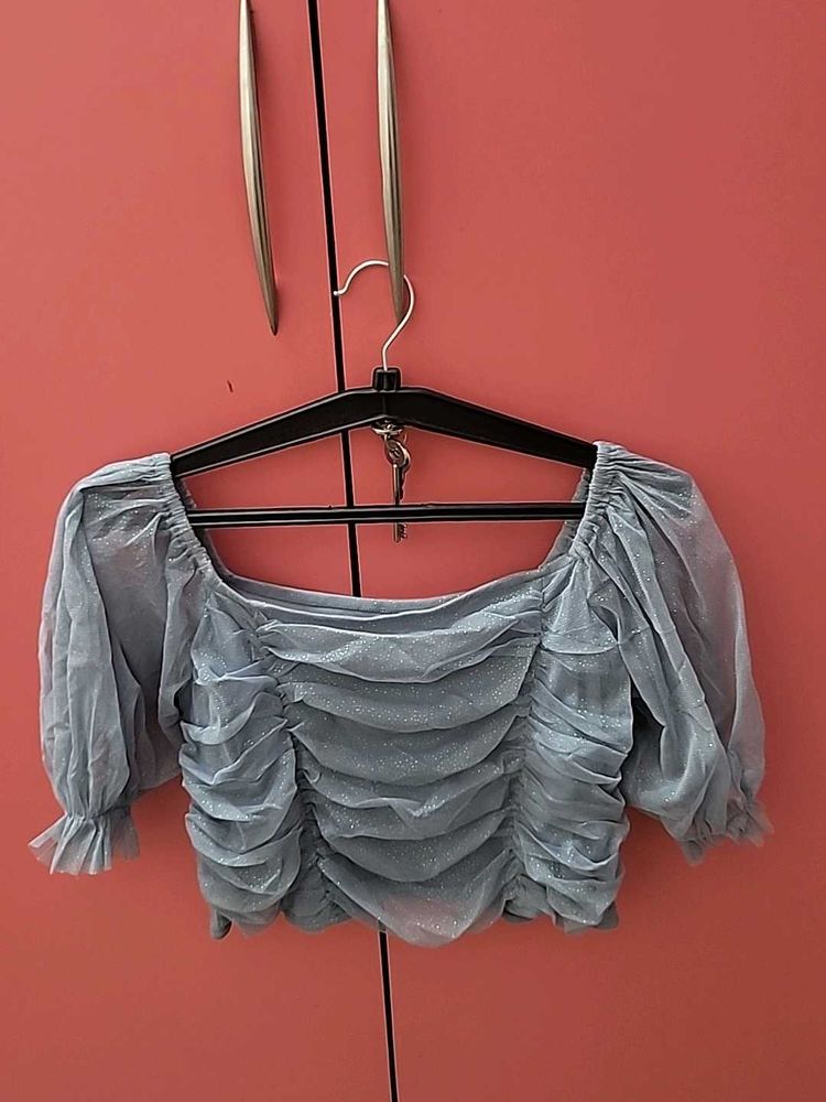 Ruffled Sleeve Crop Top