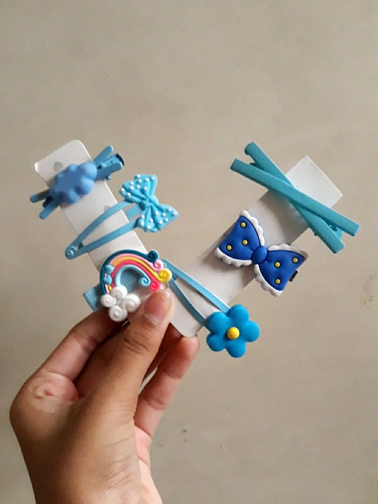 Blue Aesthetic Flower Bow Cloud Rainbow Clips