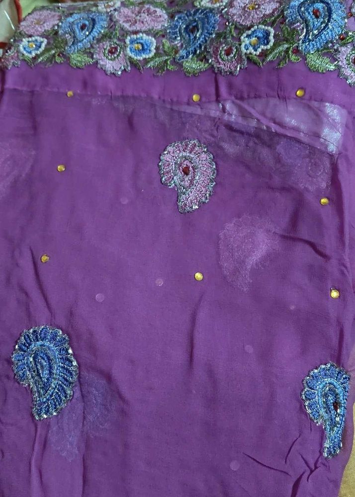 Purple Embroidered Saree