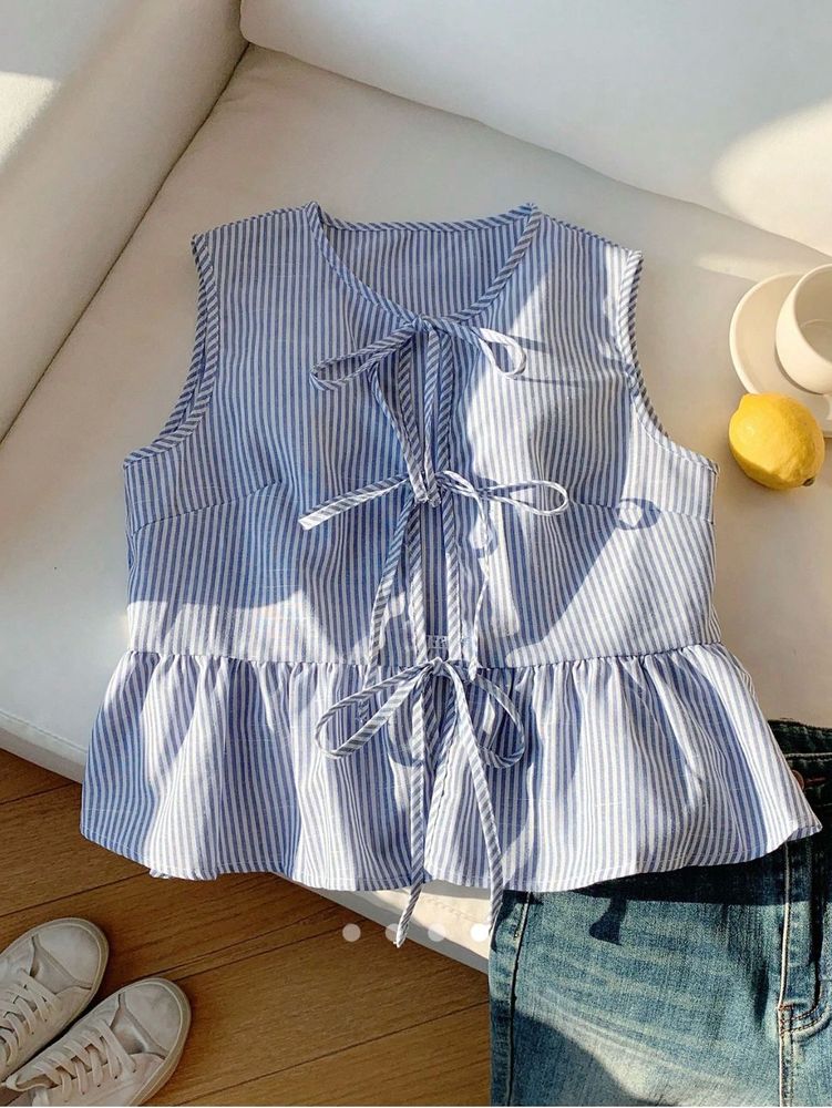 Blue Ruffle Tank Top