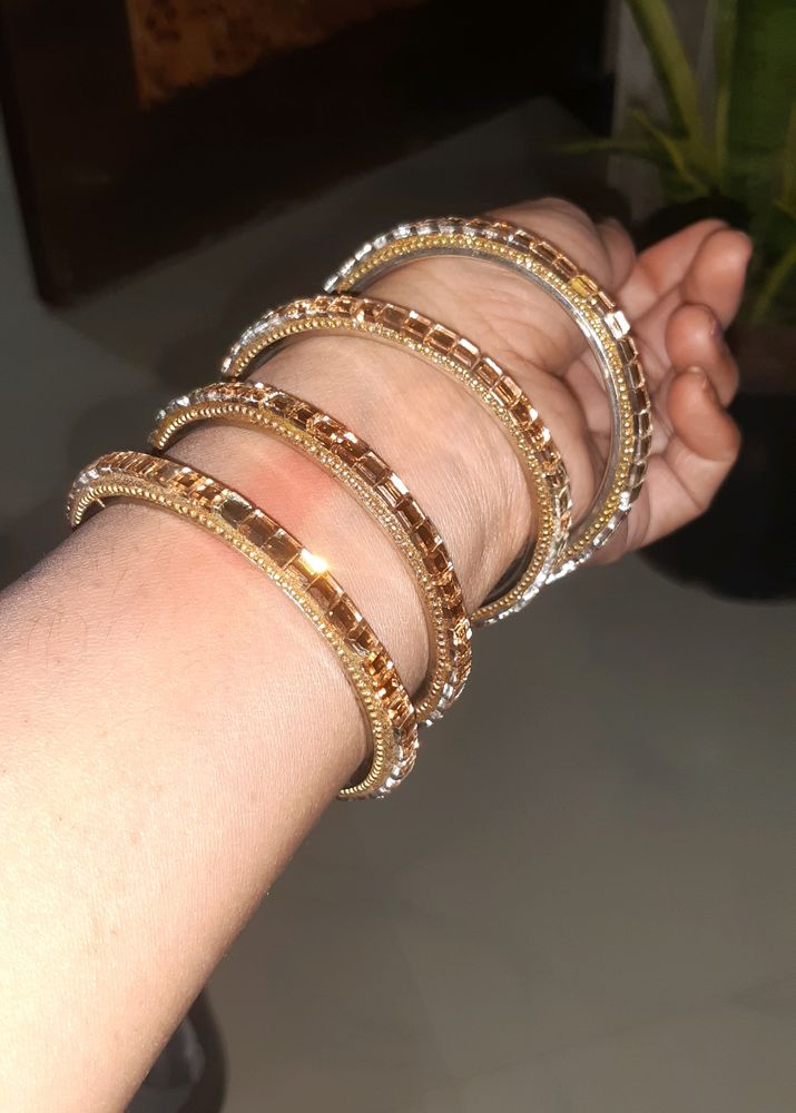 Diamond Gold-plated Bangle Set (Pack of 4)