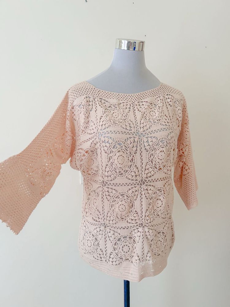 PEACH CROCHET TOP