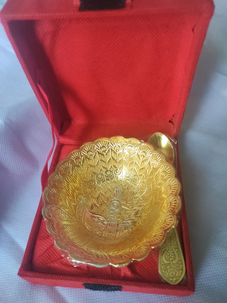 Silver Plated Gold Polished Bowl &amp; Spoon