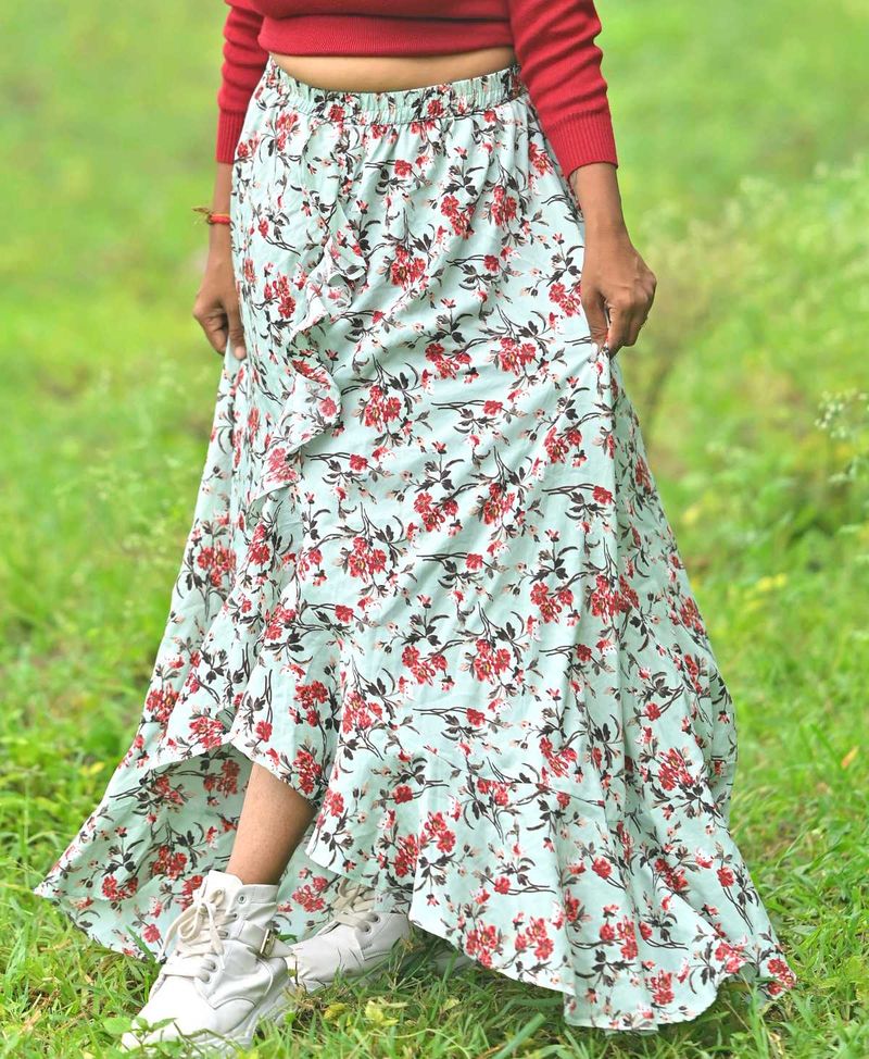 Floral Ruffle High-Low Skirt
