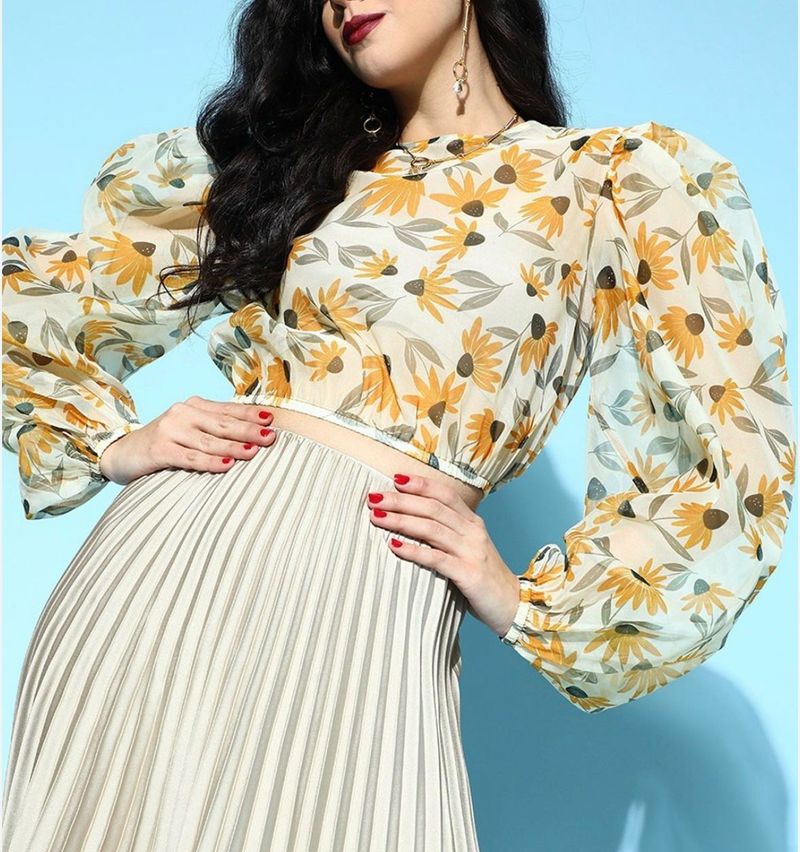 Floral Organza Sheer Sleeve Top