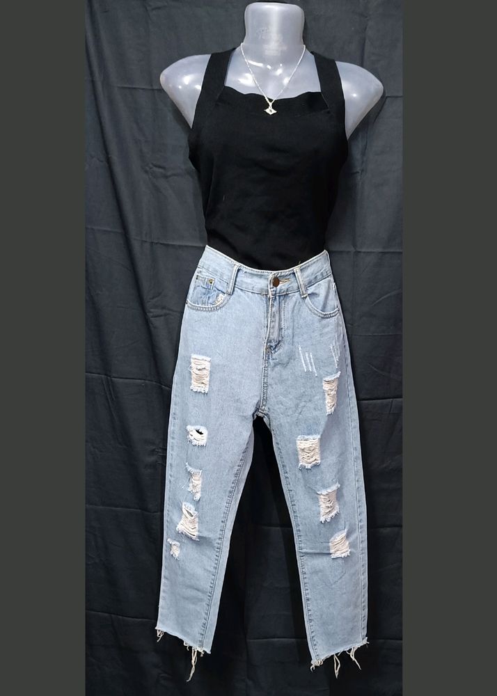 Ripped Raw Hem Jeans