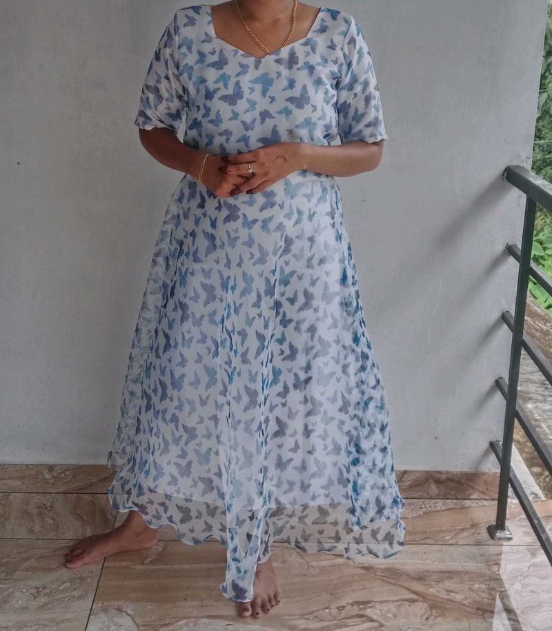 White Organza Frock For Womens