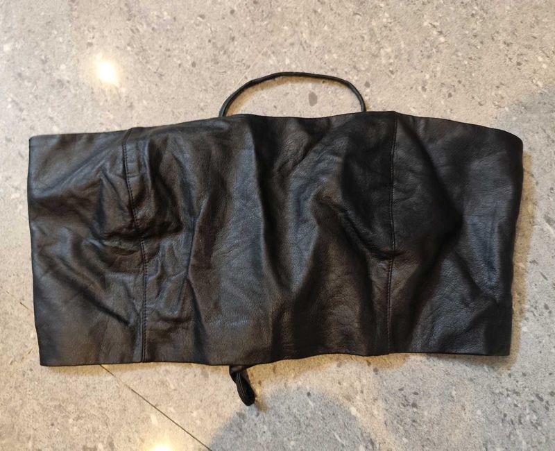 Black Leather Tie Back Tube Top