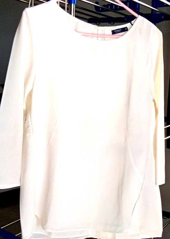 Casual Regular Sleeves Solid Women White Cream Top