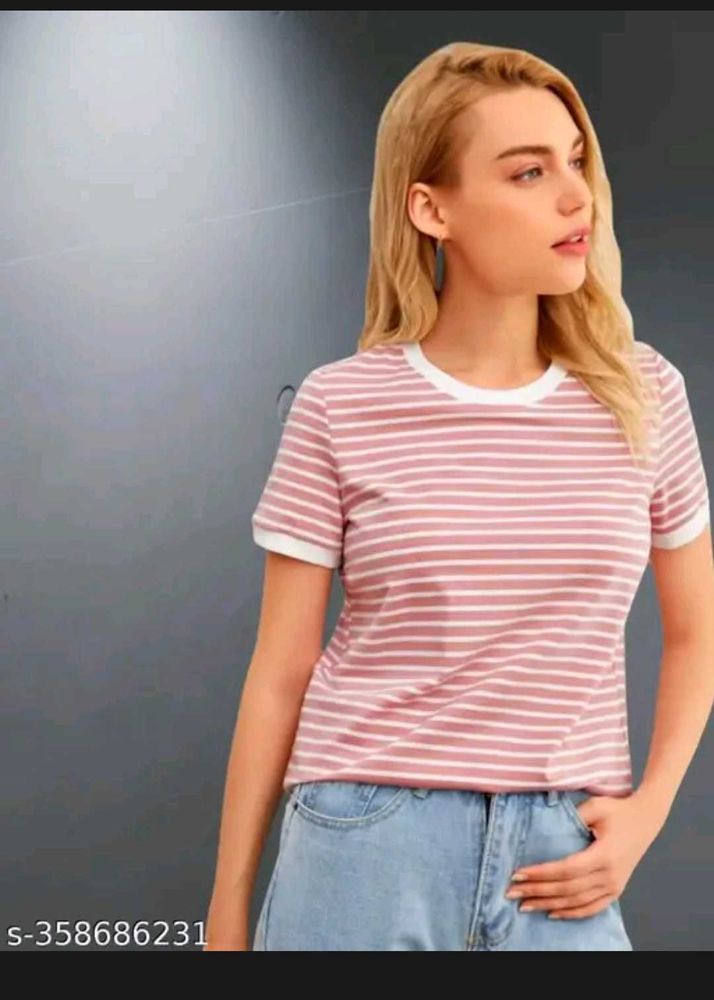 Casual Striped Printed Peach Top