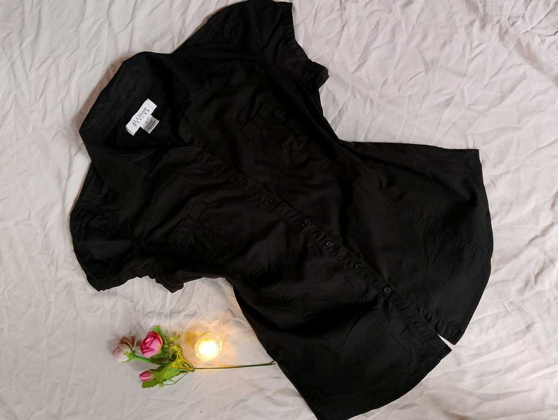 Black Button-Down Shirt Top