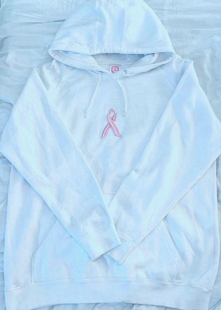 White Hoodie with Pink Ribbon