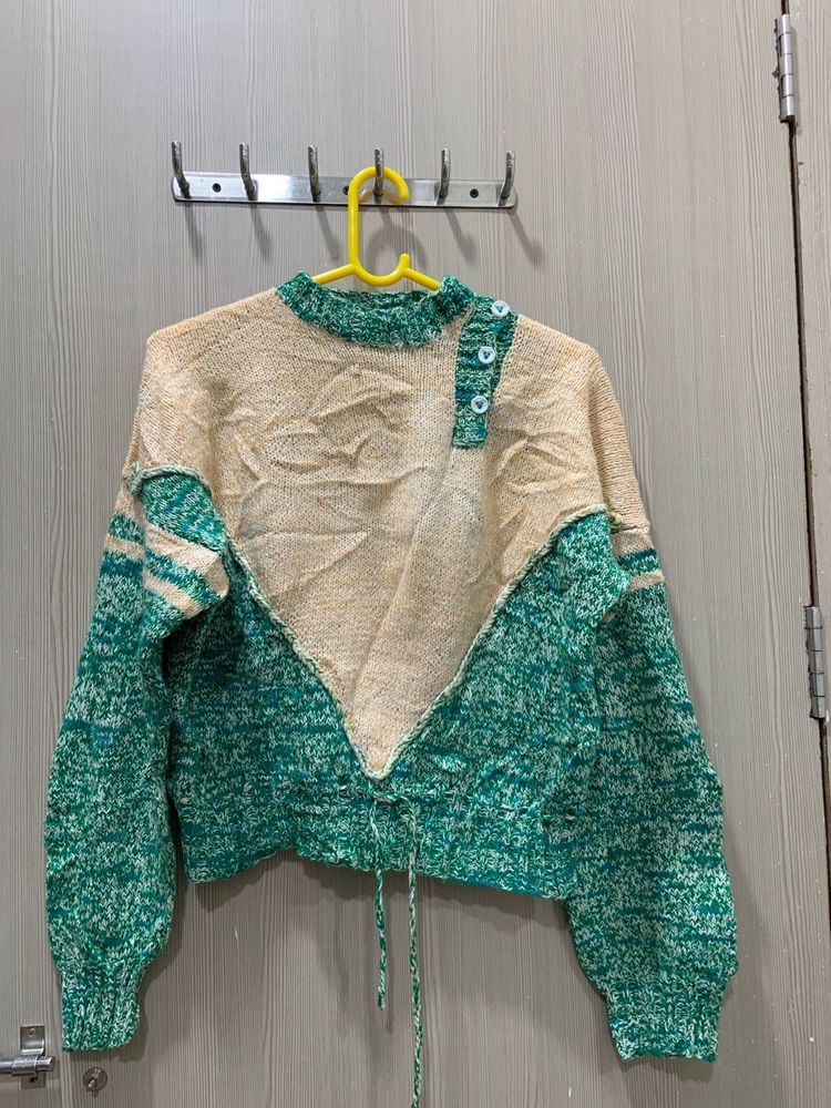 Unique Two-Tone Knit Sweater