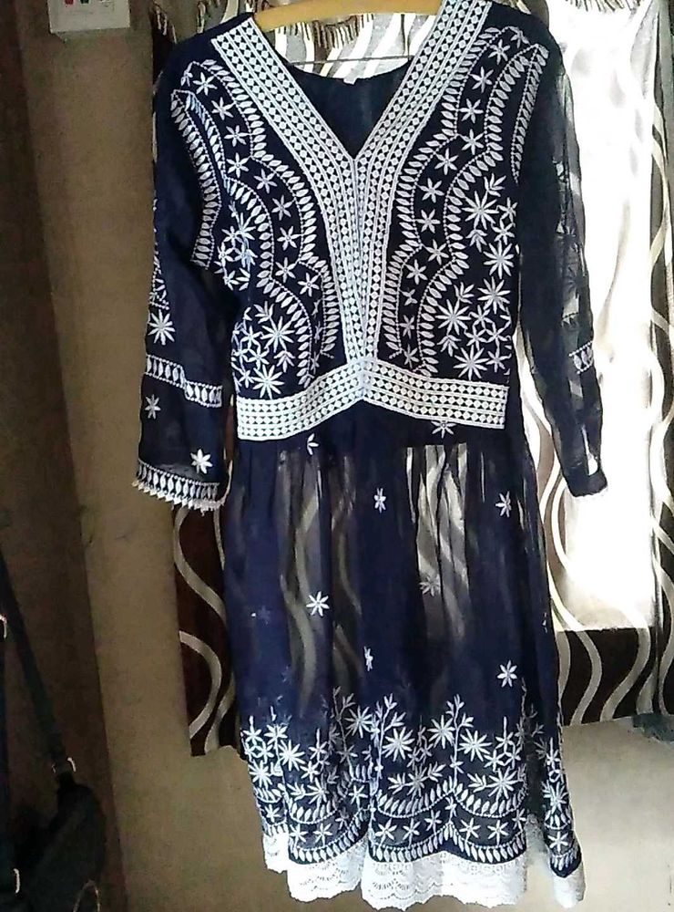 Embroidered Navy Dress