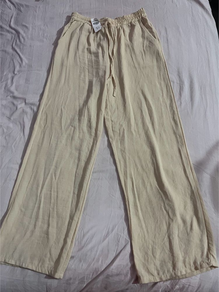 Beige Wide Leg Pants