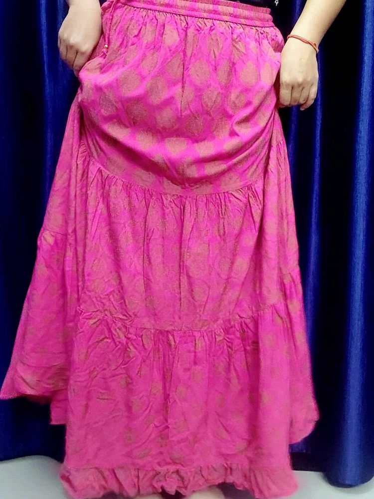 Pink Tiered Ethnic Skirt