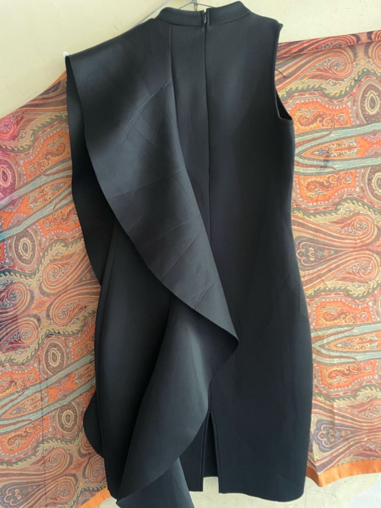 Asymmetric Ruffle Black Dress