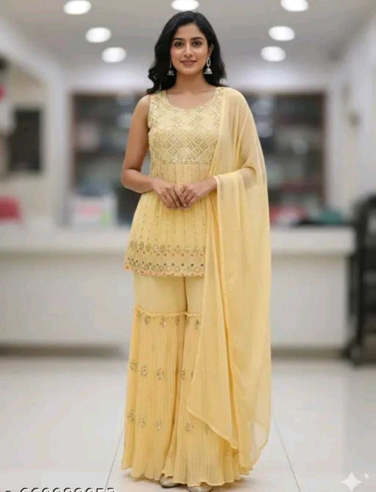 Elegant Yellow Sharara Suit Set