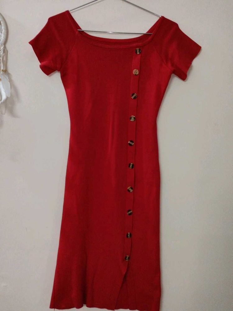 Chic Red Button-Down Midi Dress