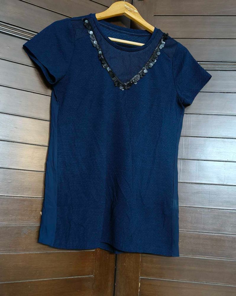 Women Blue Half Sleeve Casual Top