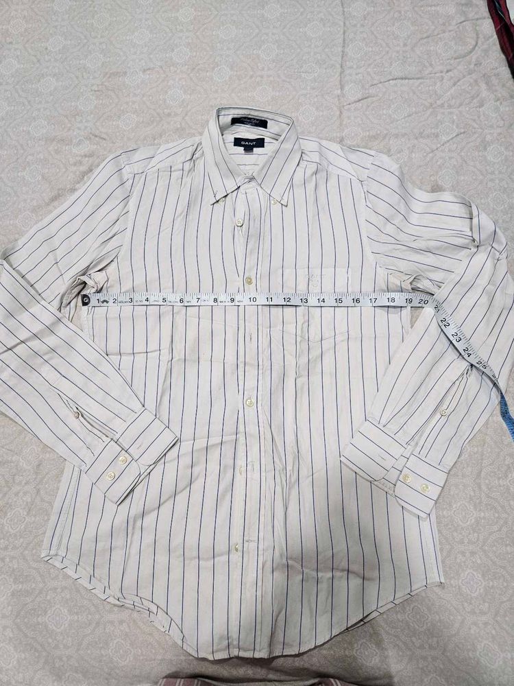 GANT White &amp; Blue Striped Dress Shirt
