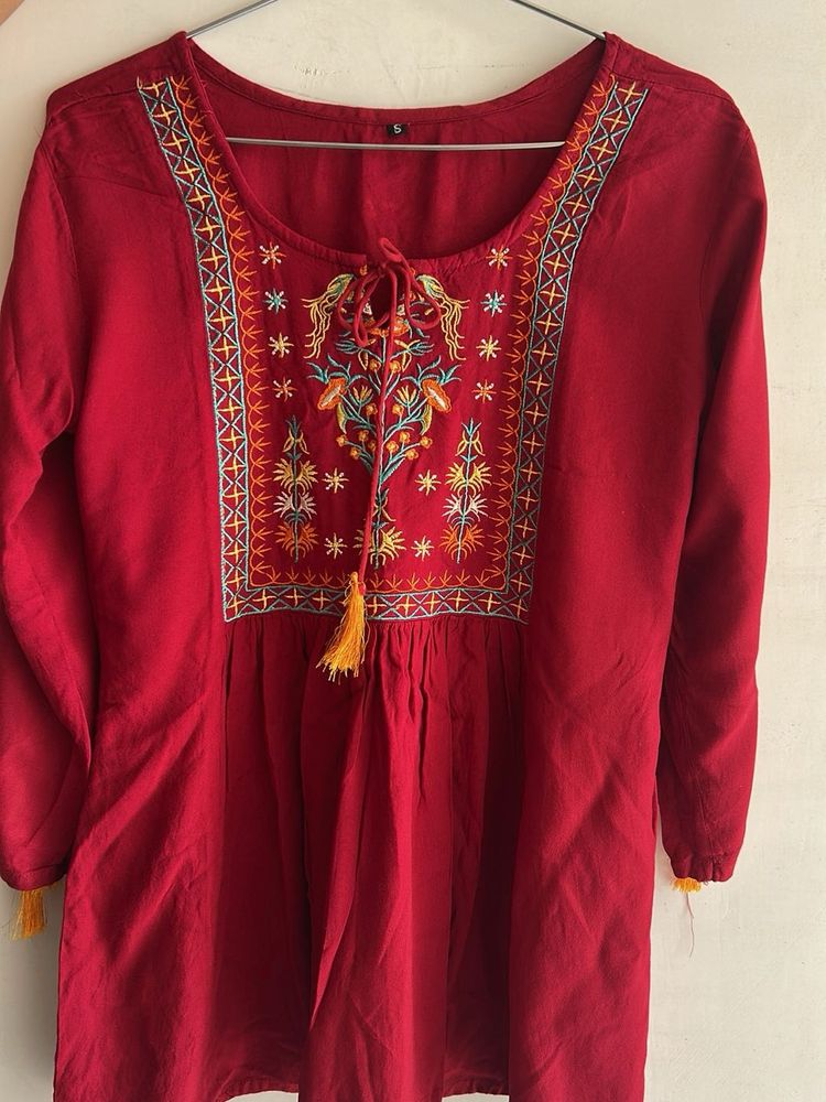 Embroidered Peasant Top