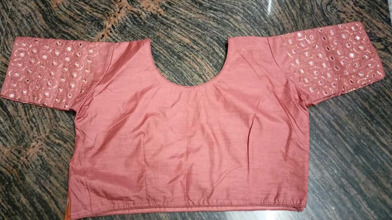 Stitched Mirror Work Rust Blouse.