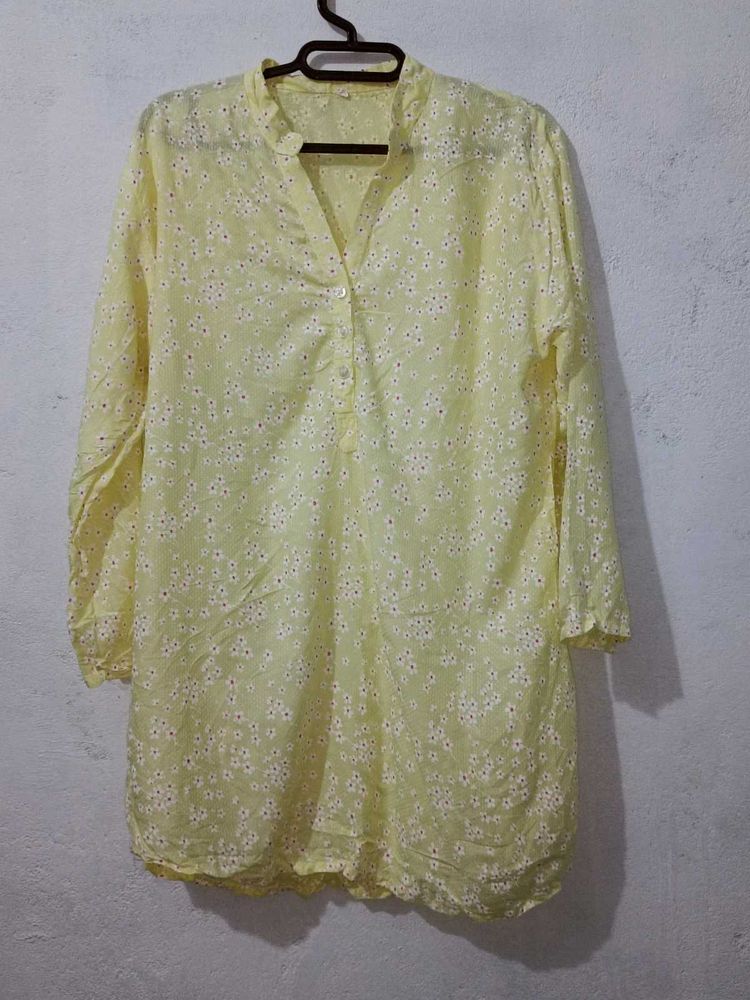 Yellow Floral short kurta