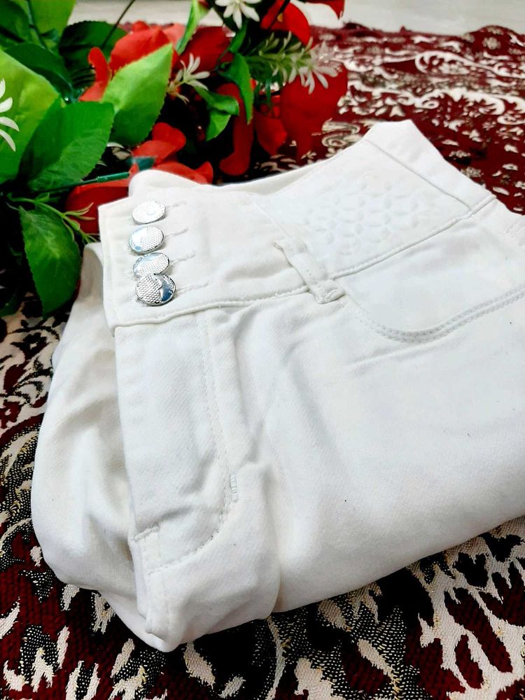 White Colour High Waist Jeans