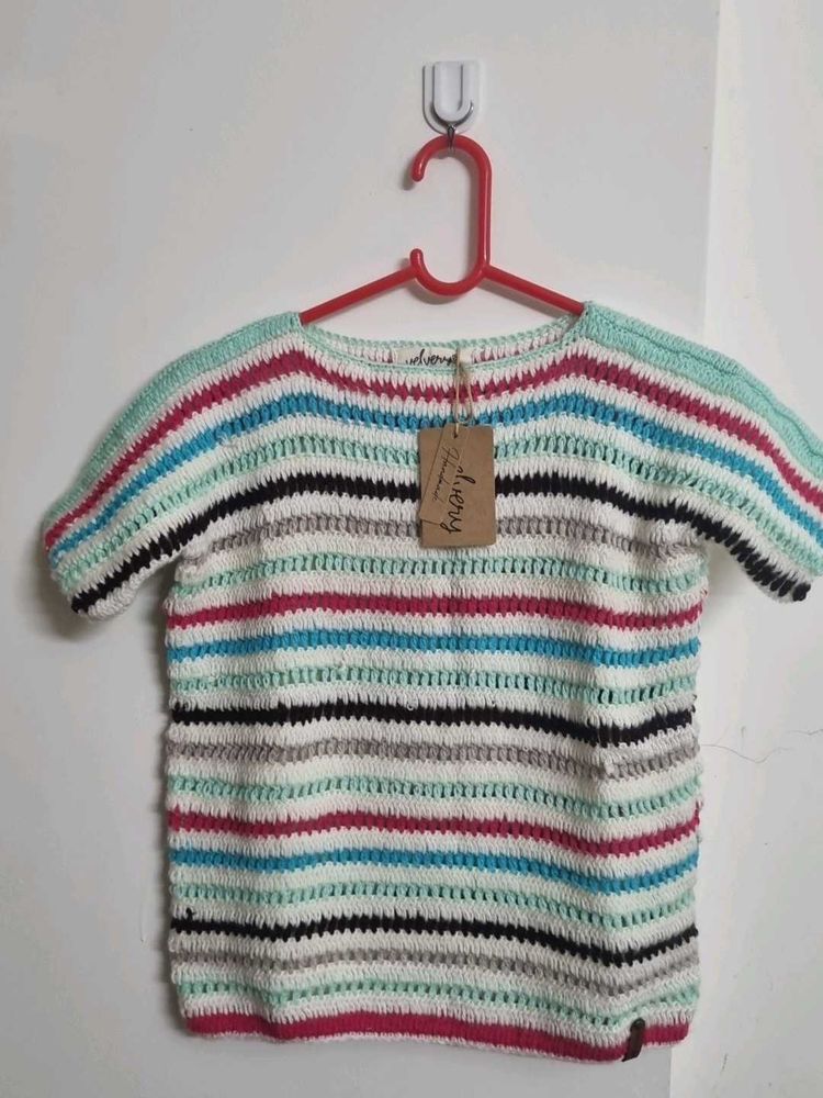 Striped Crochet Knit Top