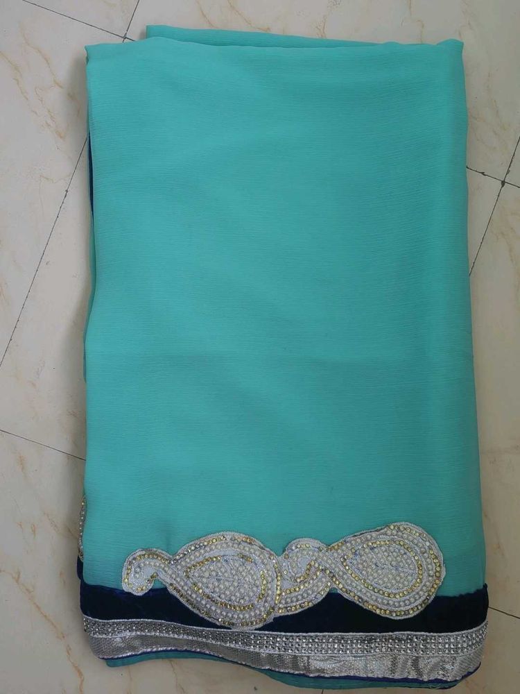 Teal Saree with Embellished Border