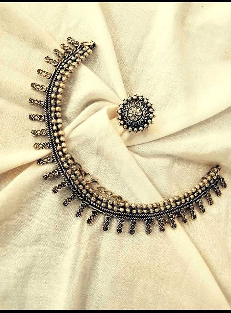 silver oxidised neckpiece and ring💍