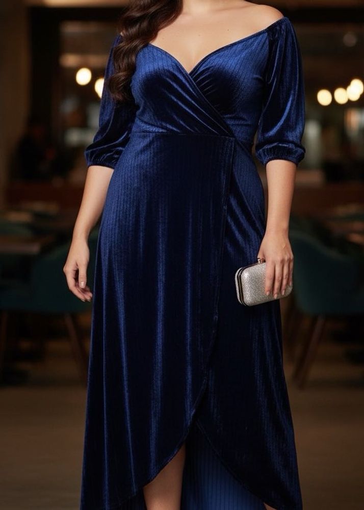 Elegant Blue Velvet Dress