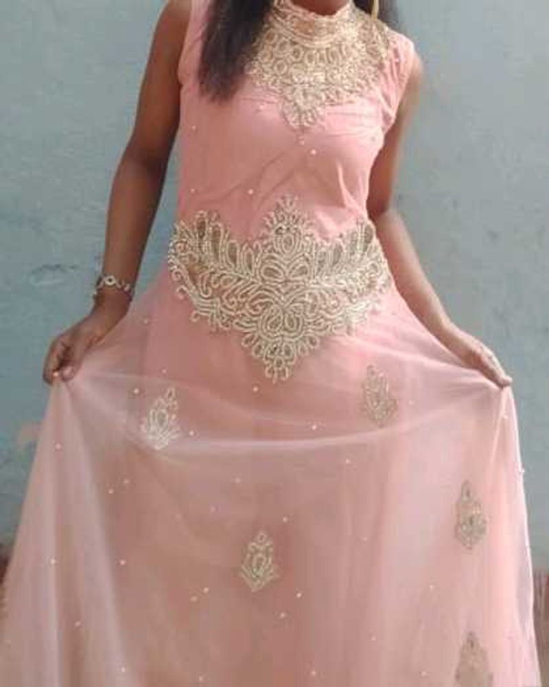 Neck Work Peach Gown
