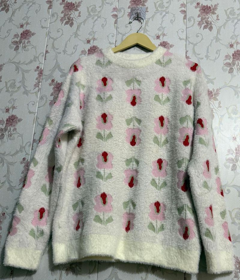 Floral Pattern Knit Sweater