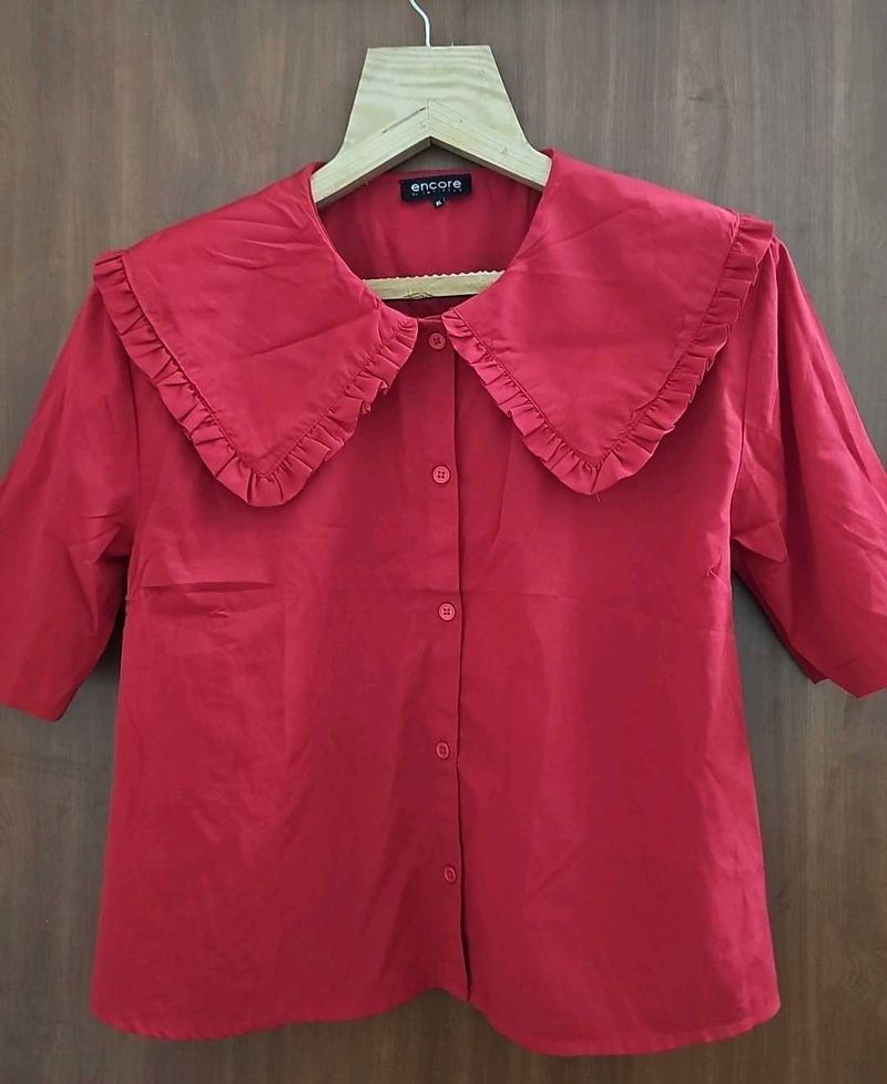 Red Ruffle Collar Top