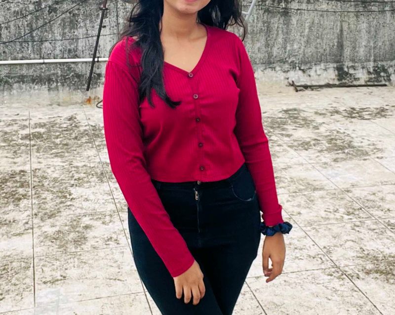 Ribbed Button-Down Top