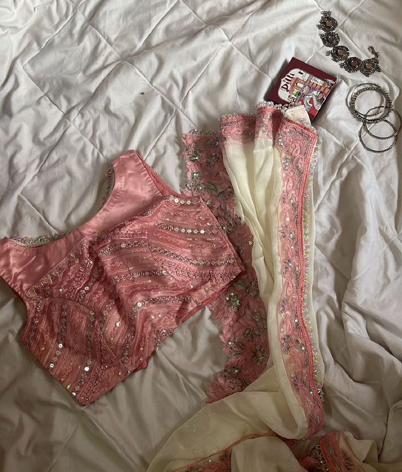 Elegant Pink Embroidered Saree with Blouse