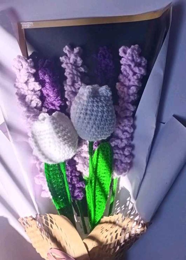 Crochet  Tulips And Lavender Flower Bouquet 💐
