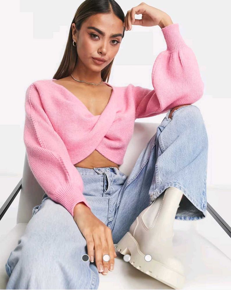 ASOS Pink Cropped Twist-Front Sweater