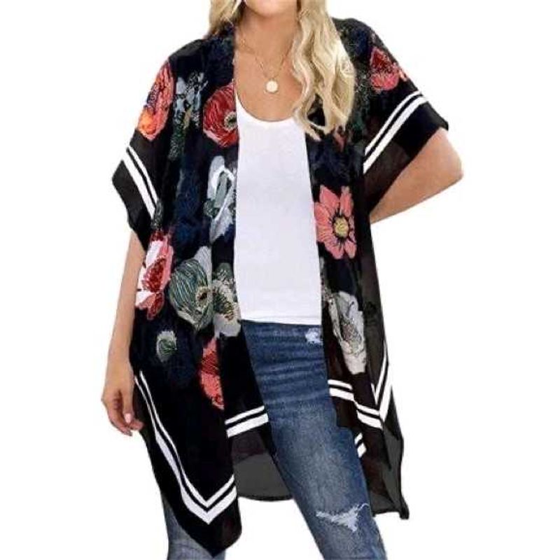 Woven Heart Floral Sheer Cover Up Kimono Top