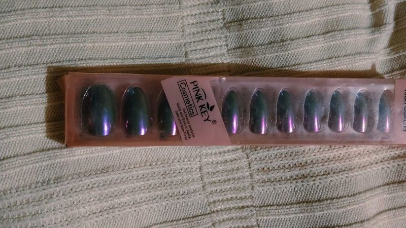 Pink Key Iridescent Press On Nails
