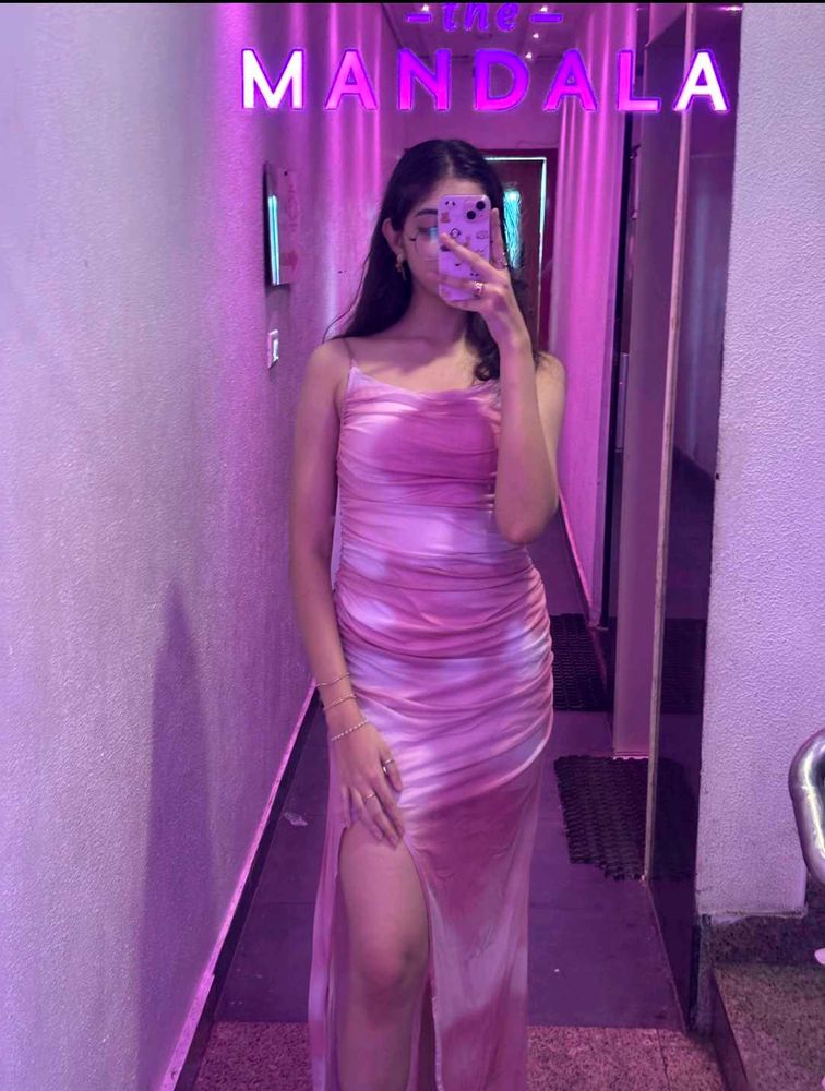 Pink Ruched Maxi Dress