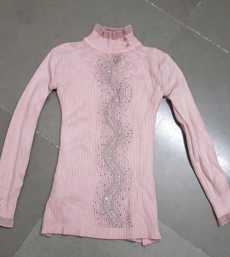 Pink High Neck Sweater
