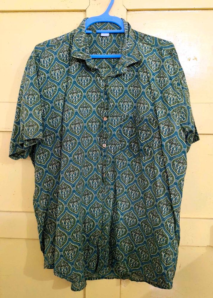 Hand Block Paisley Printed Men&#39;s Shirt