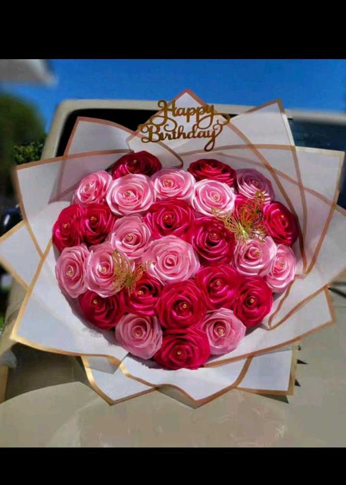 Handmade Ribbon Roses Bouquet 💐🦋🌹