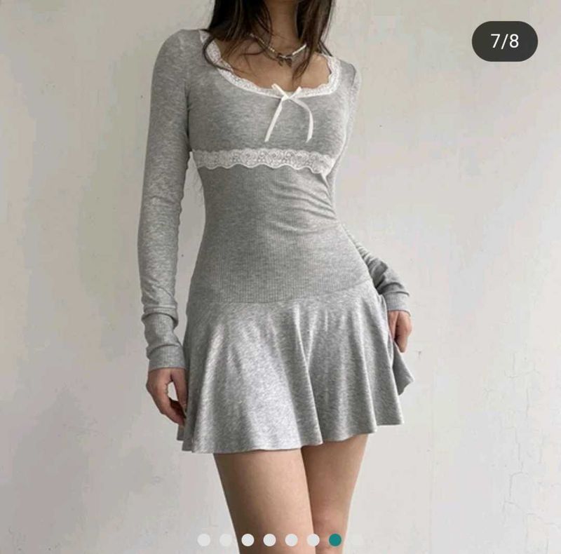 Grey Lace Inserts Fit And Flare Dress💗