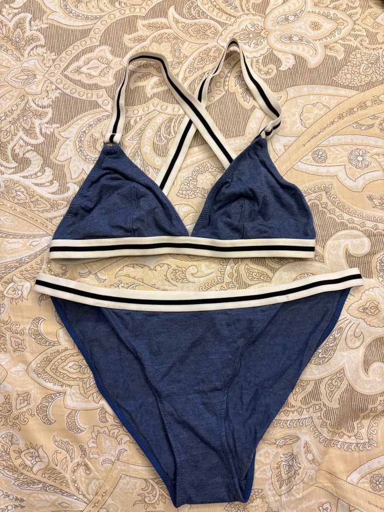 Blue &amp; White Striped Bra &amp; Panty Set