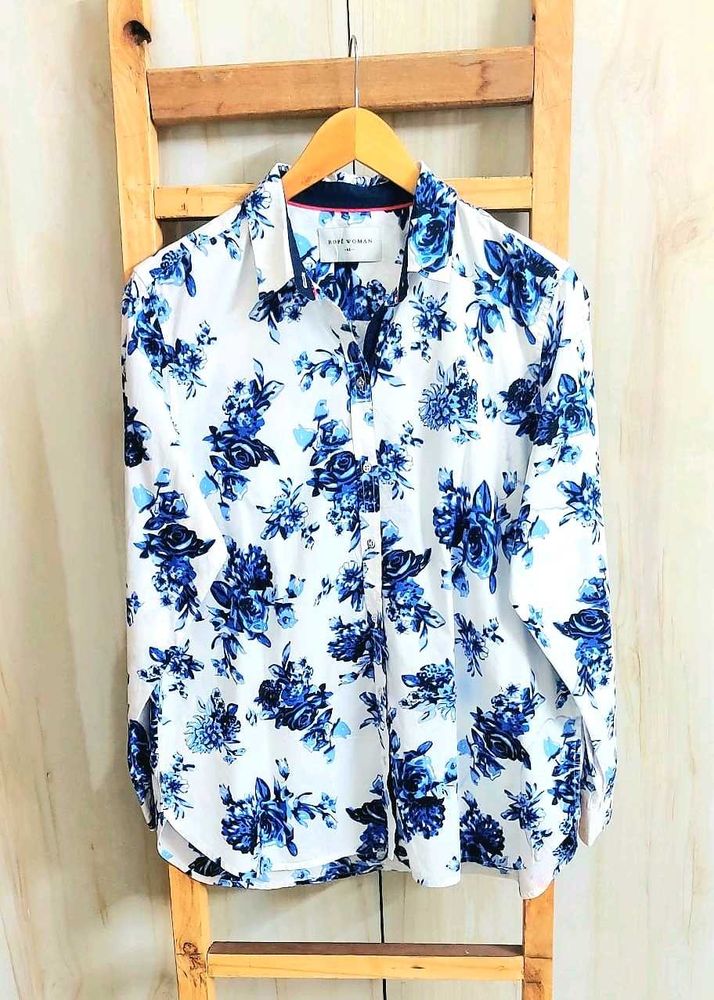 Fine Cotton Blue Printed Shirt Size-42