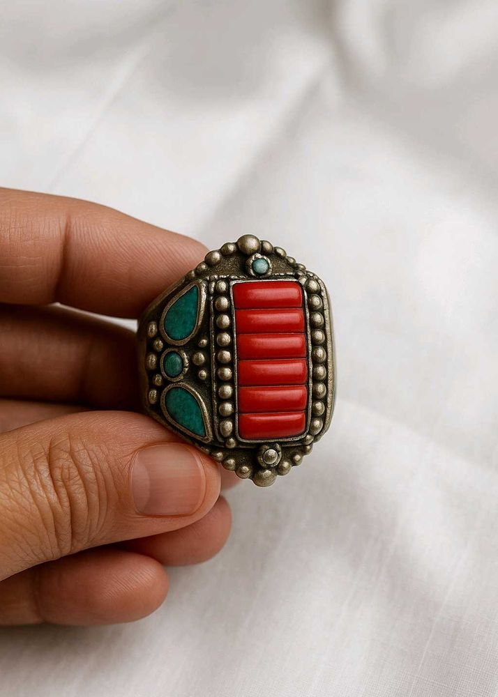 TURQUOISE CORAL GEMSTONE TIBETAN Stone Ring